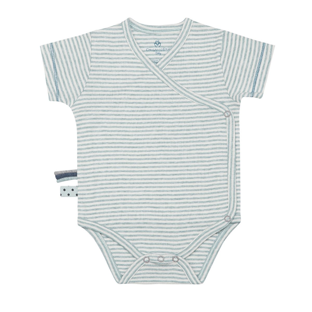 OrganicEra Organic Baby S/S kimonó Bodysuit, Aqua Striped