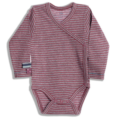 OrganicEra Organic Baby L/S kimonó body, bordó csíkokkal