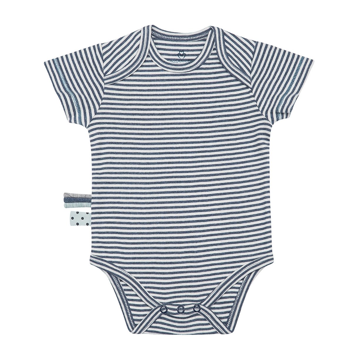 OrganicEra Organic Baby S/S Body, indigó csíkos