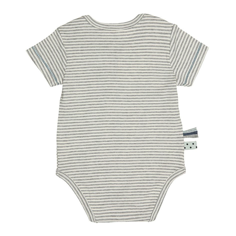 OrganicEra Organic Baby S/S Body, szürke csíkokkal