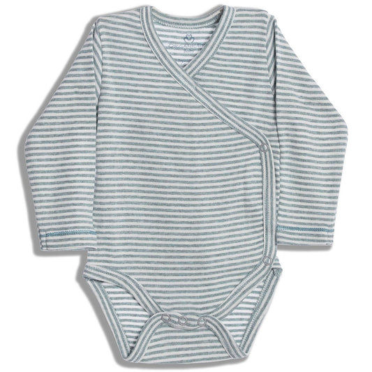OrganicEra Organic Baby L/S kimonó Bodysuit, Aqua Striped