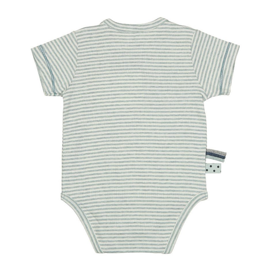 OrganicEra Organic Baby S/S kimonó Bodysuit, Aqua Striped