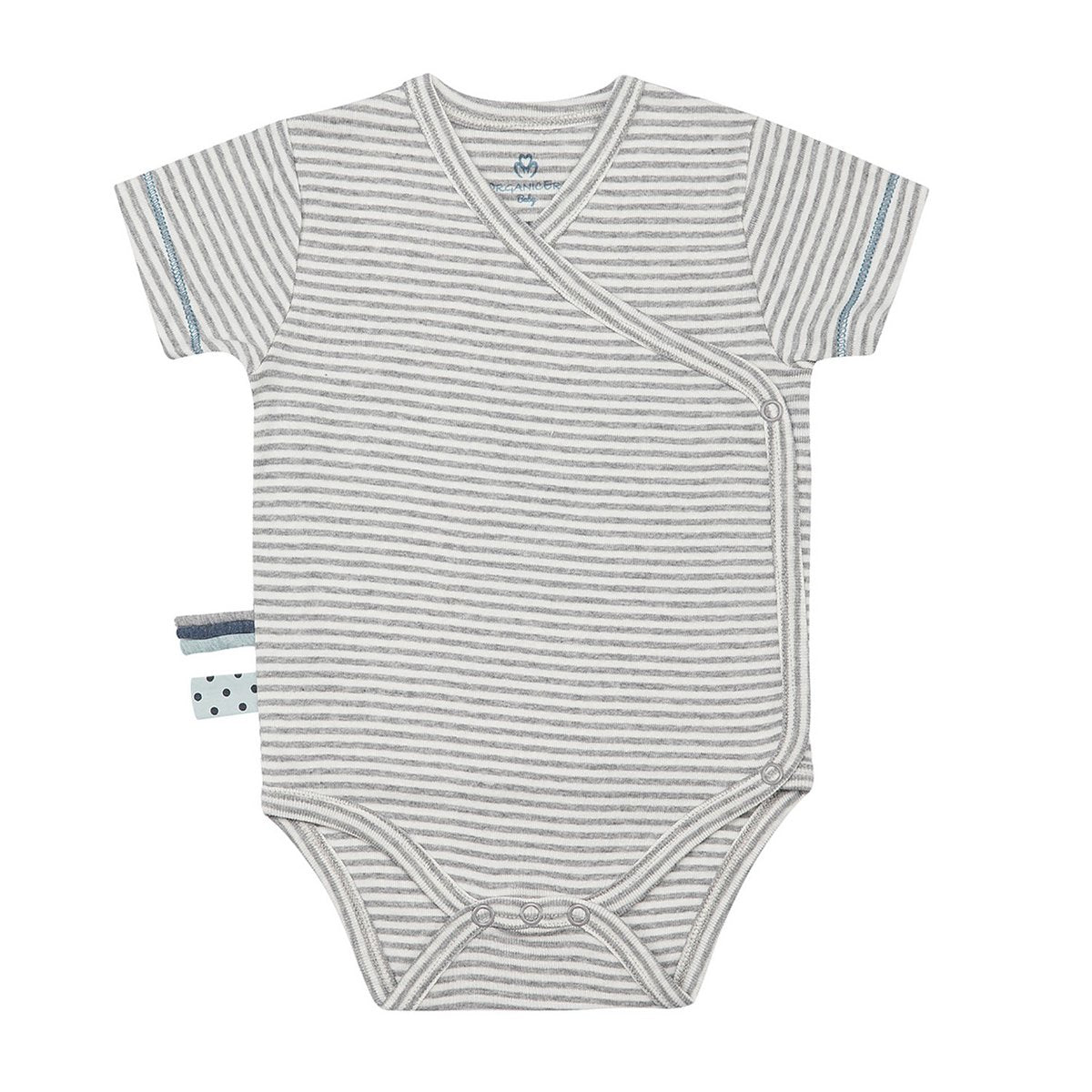 OrganicEra Organic Baby S/S kimonó Bodysuit, szürke csíkokkal