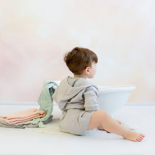 OrganicEra gyermek bio muszlin fürdőköpeny 3-4 éves szürke