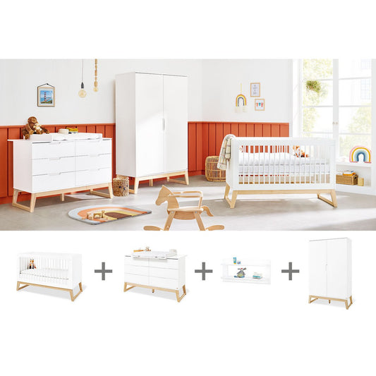 Gyermekszoba 'Bridge' extra széles, fali polccal 4 rész:kiságy, extra széles pelenkázóasztal, 2 ajtós gardrób, fali polc